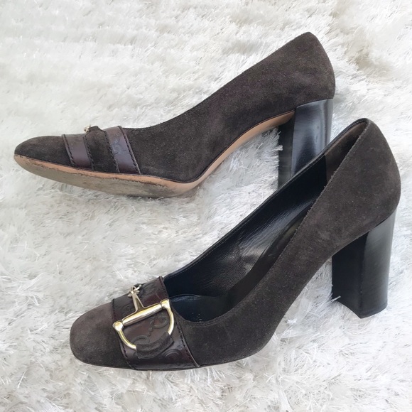 GUCCI Suede Horse Bit Block Heels EUC very nice with a 3-1/2 inch block heel. - Picture 4 of 8